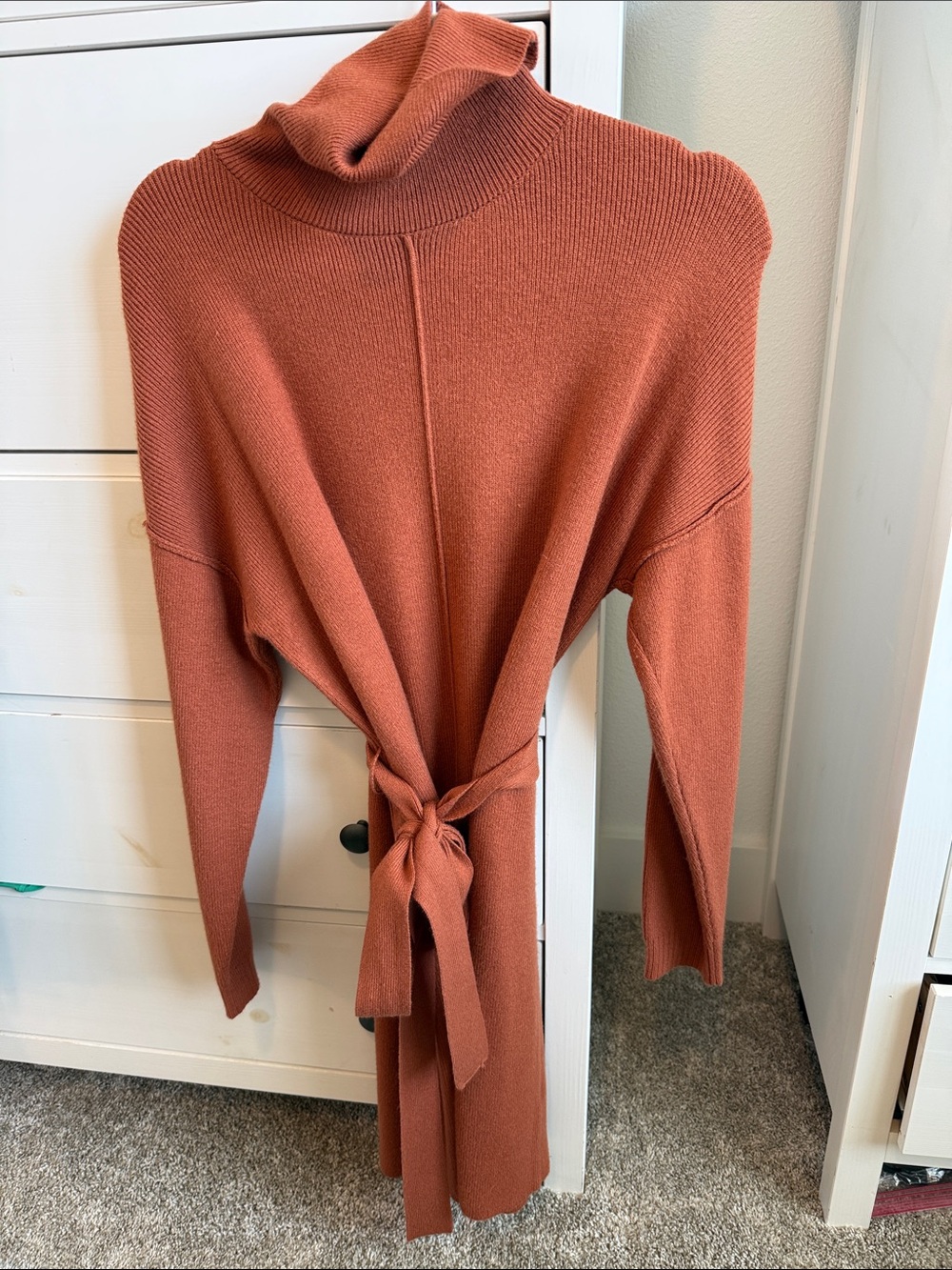 Vici Tie-Back Turtleneck Sweater Dress in Burnt Orange- never worn!